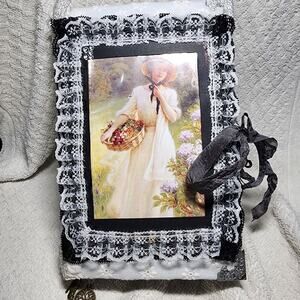 Black/White Lace/Victorian Junk Journal,  9.5 x 6 x2.5